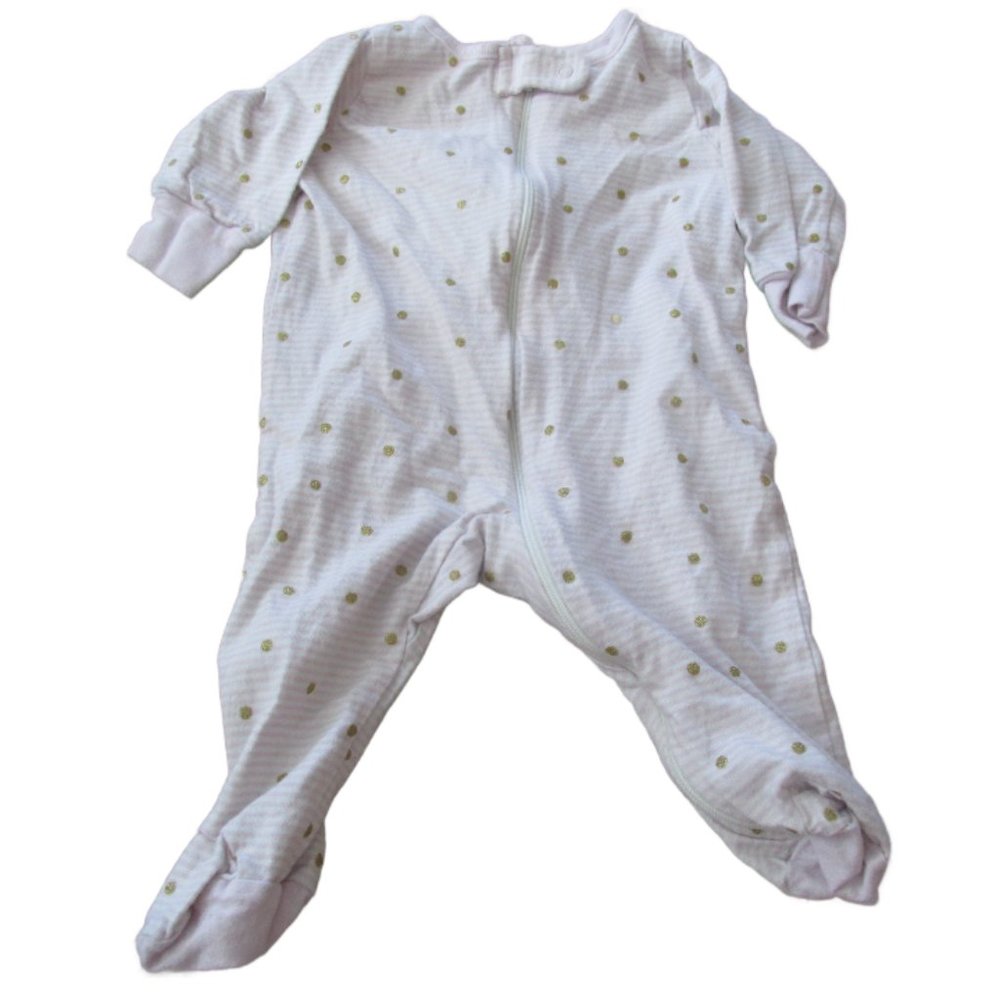 Gerber Zip Up Footed Sleeper Infant Girls 0-3M Pink Striped‎ Polka Dot Glitter